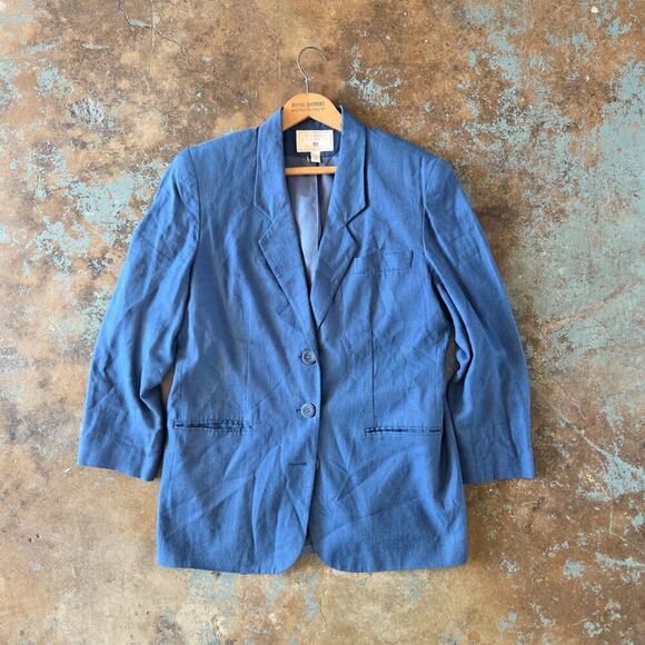 Express Jackets & Blazers - Vintage 90s Express Women's Blazer Size M Blue Linen Blend Oversized Menswear